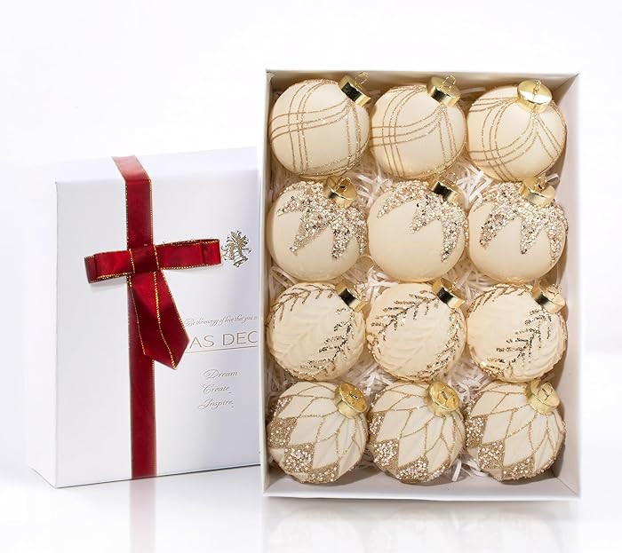 12PCS Velvet Glitter Christmas Ball Ornaments, 3.15 Inches Luxury Christmas Decorations, Elegance... | Amazon (US)