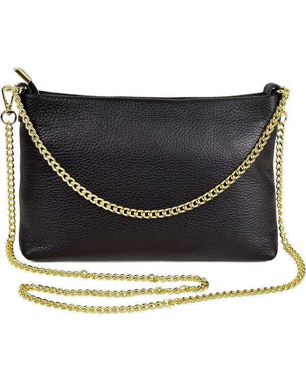 Dasein Italian Genuine Leather Handbag for Women Clutch Evening Bag Gold Chain Strap Shoulder Bag... | Amazon (US)