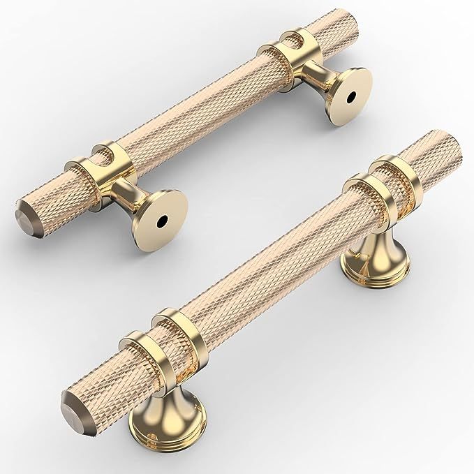Amerdeco 10 Pack Knurled Gold Cabinet Pulls 5 Inch Length (3 Inch Hole Center) Brushed Brass Kitc... | Amazon (US)