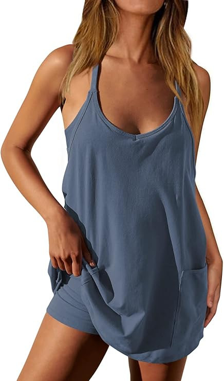 Nirovien Womens Tennis Dress Workout Mini Dress with Shorts Sleeveless Spaghetti Straps Golf Athleti | Amazon (US)