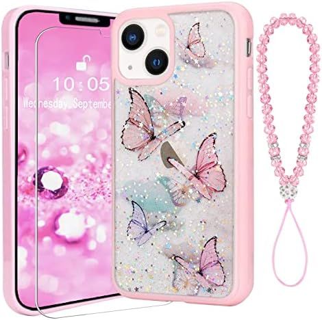 Shiduoqian iPhone 13 Butterfly Pattern Soft Shell Case for Women,Cute Phone Case withSame Color Bead | Amazon (US)