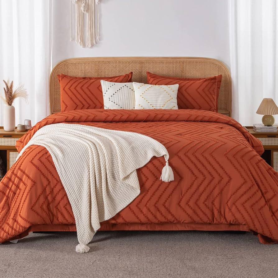 Litanika King Size Comforter Set with Sheets Burnt Orange - 7 Pieces Bed in a Bag King Boho Terra... | Amazon (US)