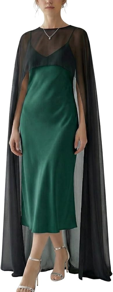 Women Chiffon Cape Sheer Long Shawl High-Low Capelet for Evening Dress Cover Up | Amazon (US)