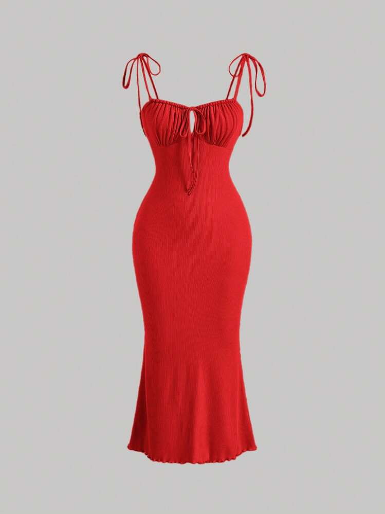 SHEIN MOD Tie Shoulder Ruched Bust Mermaid Hem Cami Dress | SHEIN