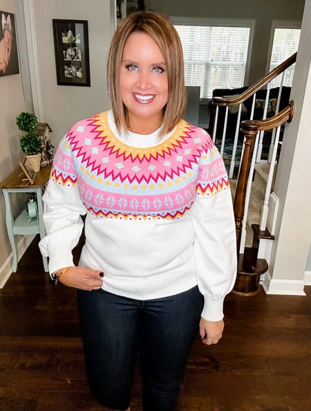 Shop Avara try on -
Use code LAURA15 for 15% off everything when you shop through my link.  Code expires at midnight on Wednesday 11/9

Fair Isle sweater - roomy fit - I’m in my regular medium 

Jeans / true to size 

Holiday outfit / Winter sweater 


#LTKunder100 #LTKHoliday #LTKstyletip