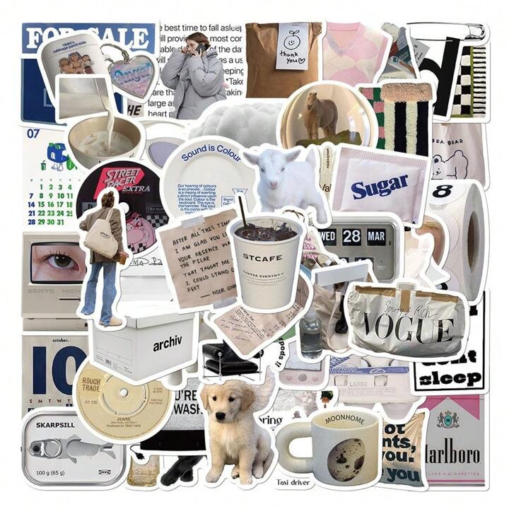 57PCS Vintage Ins Simple Cute Stickers For Laptop Fridge Phone Scrapbook Helmet Decal,School Supplies,Back To School | SHEIN