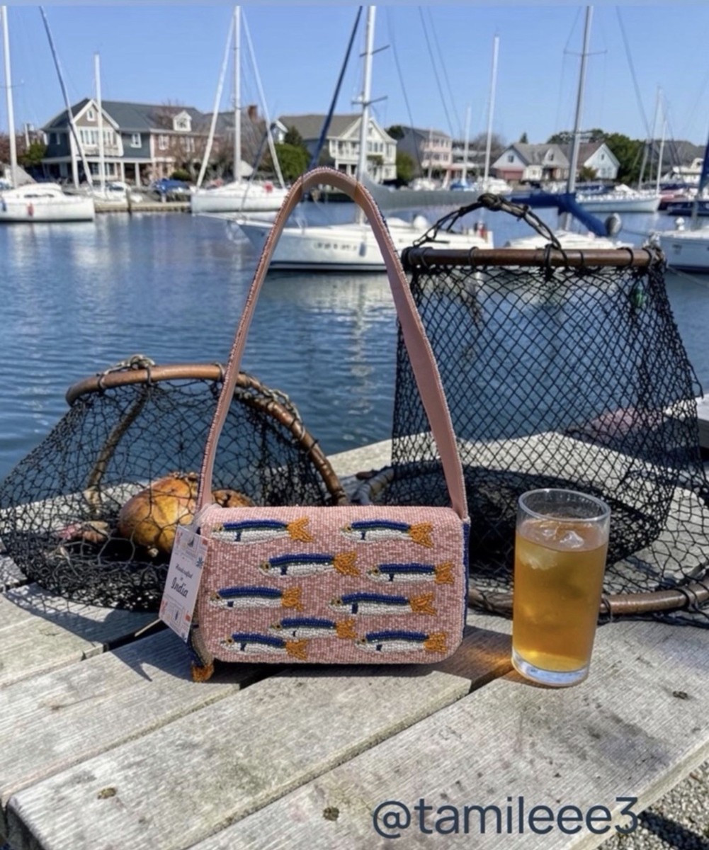 Viral Pink Beaded Sardines Shoulder Bag with Sardine bag charm | eBay US