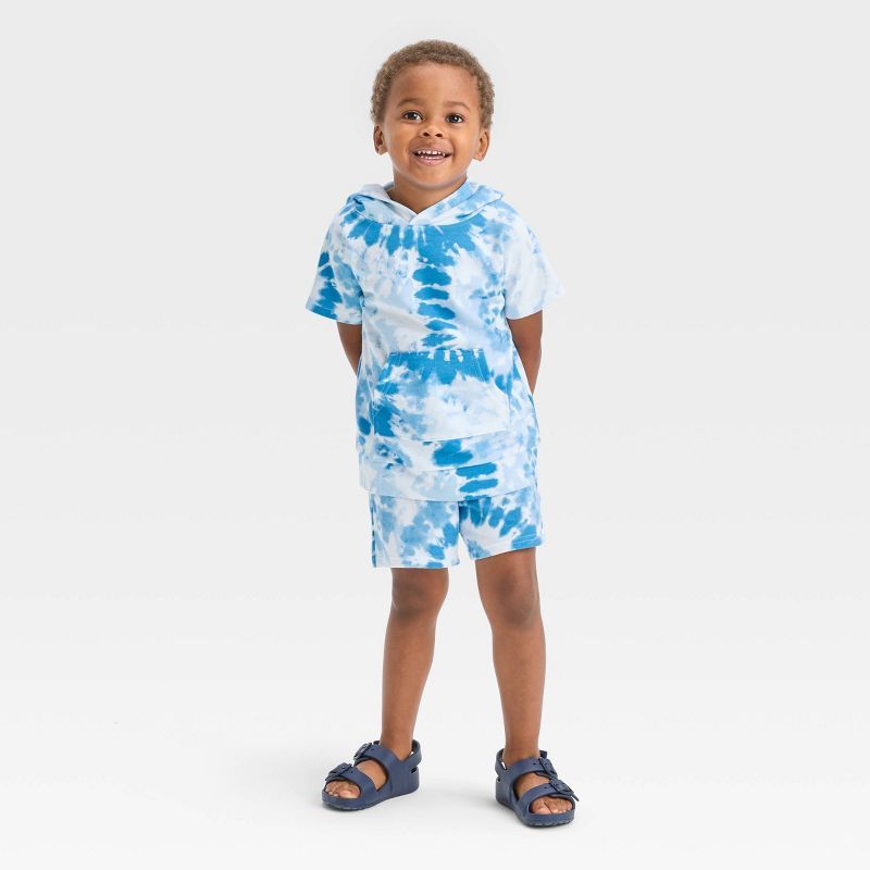 Toddler Boys' Short Sleeve Tie-Dye Hooded Top and Shorts Set - Cat & Jack™ Light Blue | Target