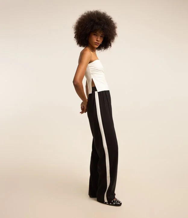 Calça Reta em Alfaiataria com Cós Elástico e Listra Lateral Preto - Lojas Renner | Renner (BR)