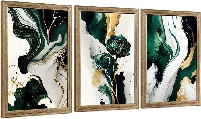 VisionaryBrush Framed Emerald Green Wall Art, Abstract Marbled Canvas Wall Decor, Modern Abstract... | Amazon (US)