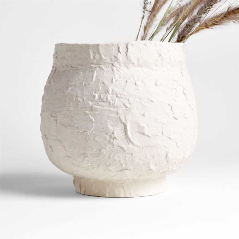 White Textured Ceramic Vase 9" | Crate & Barrel | Crate & Barrel