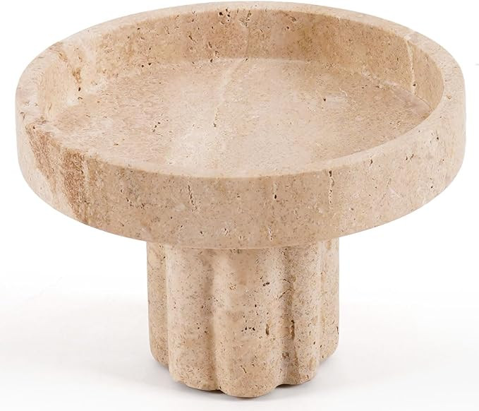 Marble Tray with Legs 6" Dia x 4" H, Travertine Round Neutral Decorative Catchall for Vanity Kitc... | Amazon (US)