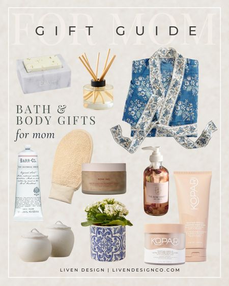 Mother's Day gift guide. Gift for her. Gift for mom.  Gift ideas. Bath and body gift. Bath robe. Hand soap. Bath scrub. Body wash. Bath mitt. Potted plant. Aromatherapy. Diffuser. Hand cream. 

#LTKGiftGuide #LTKfindsunder50 #LTKbeauty