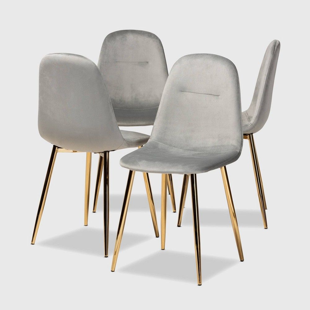 Set of 4 Elyse Velvet Upholstered Metal Dining Chairs Gray/Gold - Baxton Studio | Target