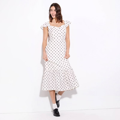 Women's Ruffle Short Sleeve Midi Dress - Wild Fable™ White Polka Dots S | Target