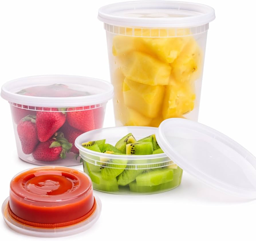TashiBox 24 Sets Plastic Deli Food Containers With Lids, 8 oz 16oz 32oz, 8 sets each, Airtight Fo... | Amazon (US)