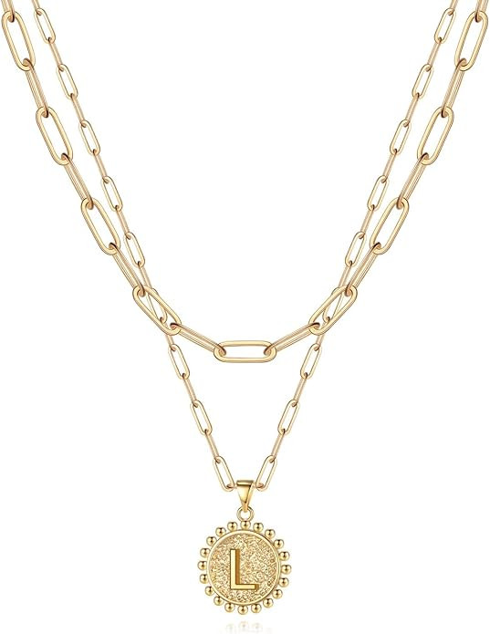 Yoosteel Gold Initial Necklaces for Women, 14K Gold Plated Dainty Layering Paperclip Link Chain N... | Amazon (US)
