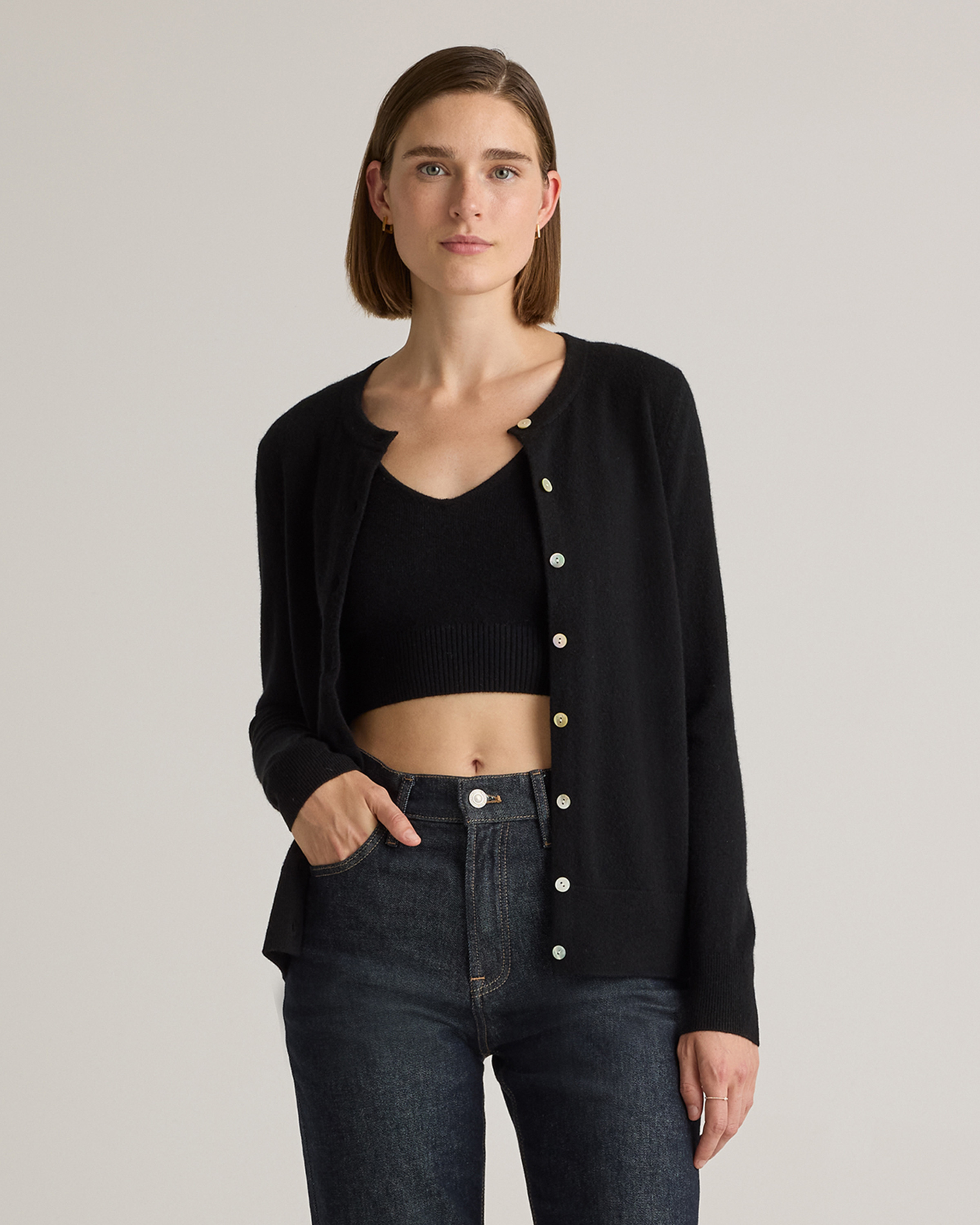 Quince | Women's Mongolian Cashmere Cardigan Sweater in Black, Size Medium | Quince