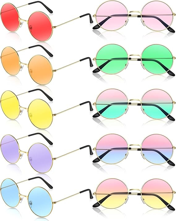 Blulu 10 Pairs Round Hippie Sunglasses Circle Colored Sunglasses 60's Style Glasses Circle Glasse... | Amazon (US)