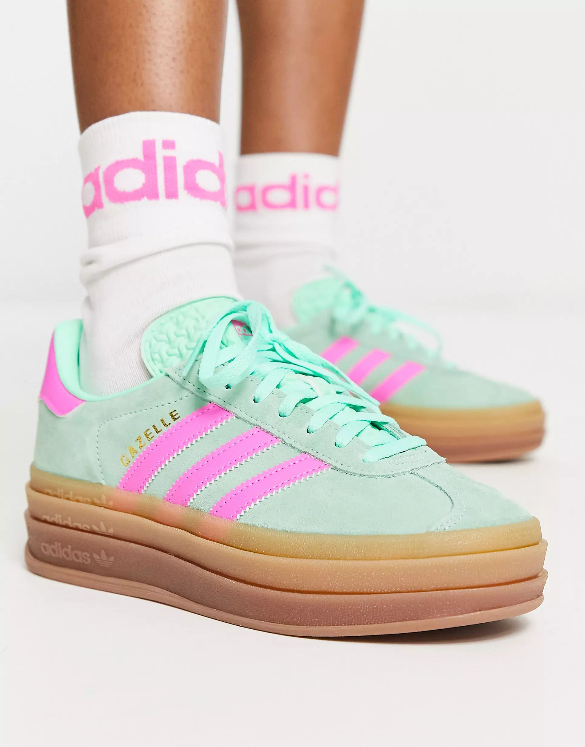 adidas Originals Gazelle Bold platform trainers in mint green with gum sole | ASOS (Global)