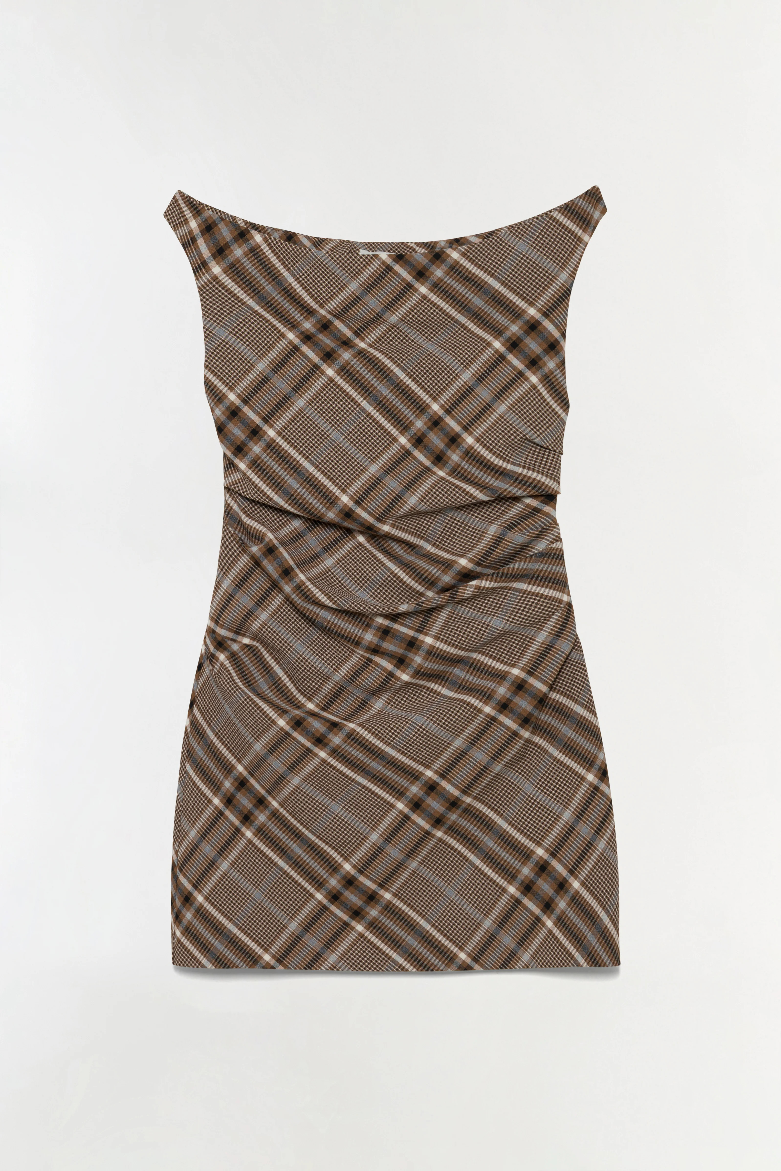 SIMKHAI Women's Wells Off-Shoulder Mini Dress in Otter Plaid, Size 0 | Simkhai