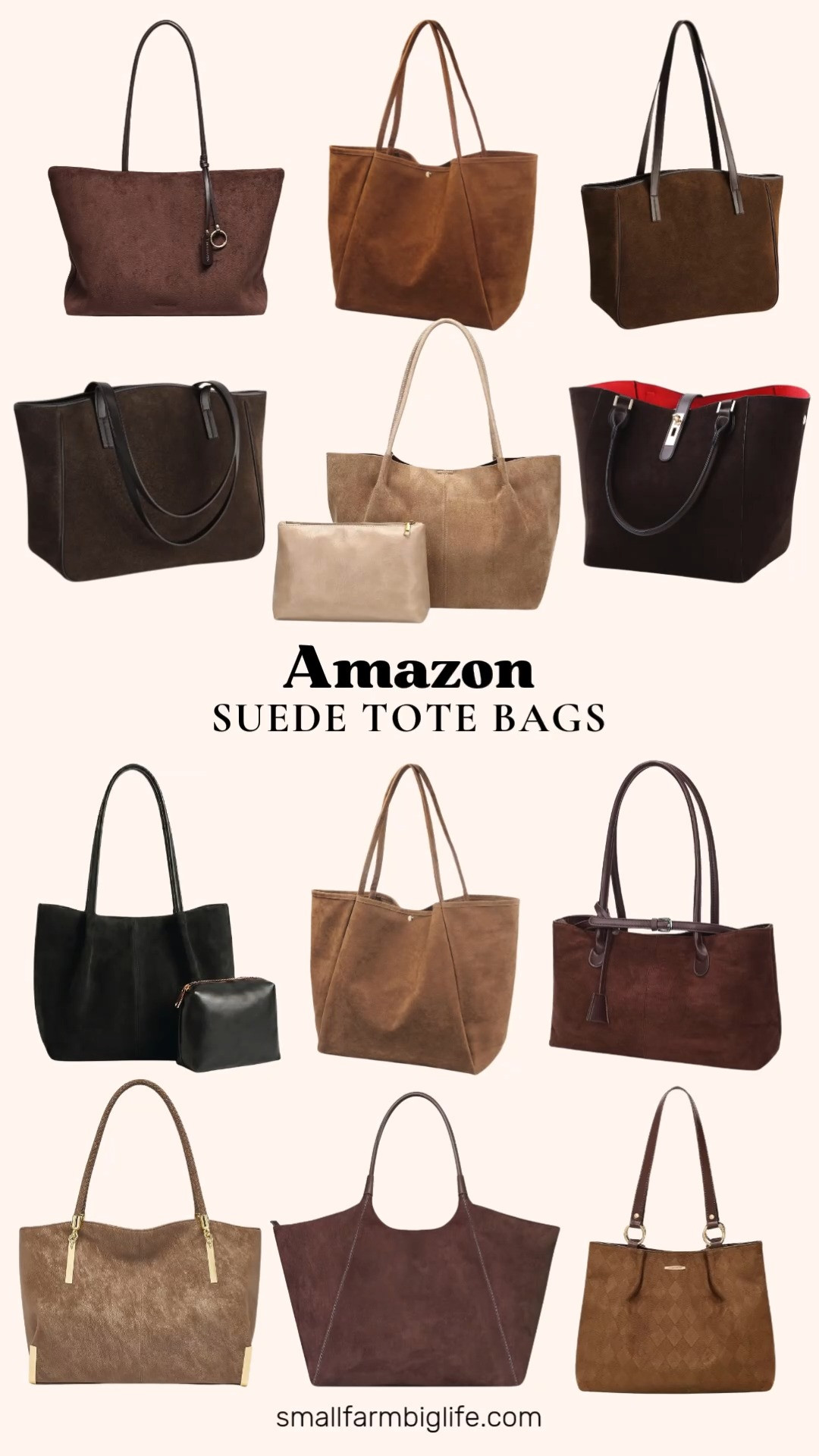 Suede tote bags are one of my favorite fall trends this year, and this roundup has every warm neutral you could want.

From coffee brown and espresso to caramel latte, cognac, tan, and black, these slouchy suede totes work just as well for the office as they do running errands. Several have laptop sleeves, water bottle pockets, and magnetic closures, so they are just as functional as they are pretty. BOSTANTEN, befen, HOXIS, and FortiVault are all great options if you want that soft, lived in suede look for work outfits or everyday wear.

#suedebag #totebag #falloutfits #workbag #amazonfashion 

 #LTKootd #LTKOver40 #LTKWorkwear