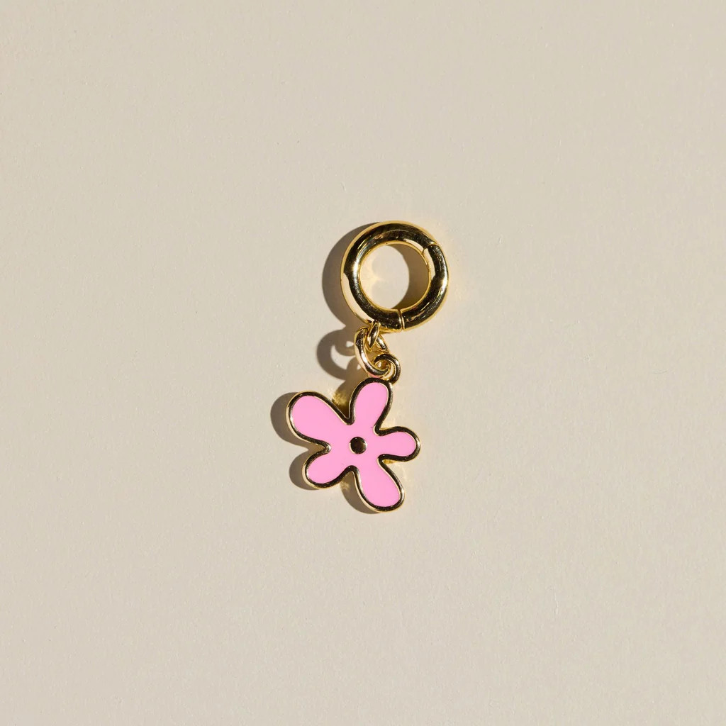 Pink Flower Charm | Nickel and Suede