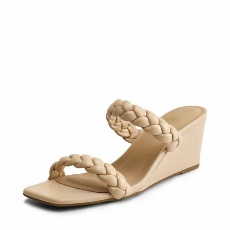 DREAM PAIRS Women Slides Wedge Sandals Braided Straps Square Open Toe Dress Casual Shoes | Walmart (US)