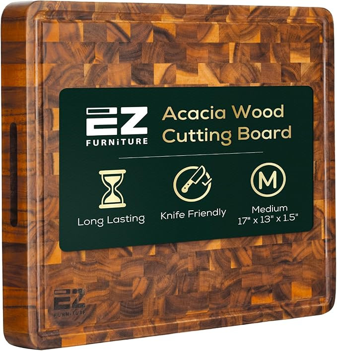 Acacia Large Wood Cutting Board & Serving Board, End Grain with Juice Groove and Handles, Knife F... | Amazon (US)