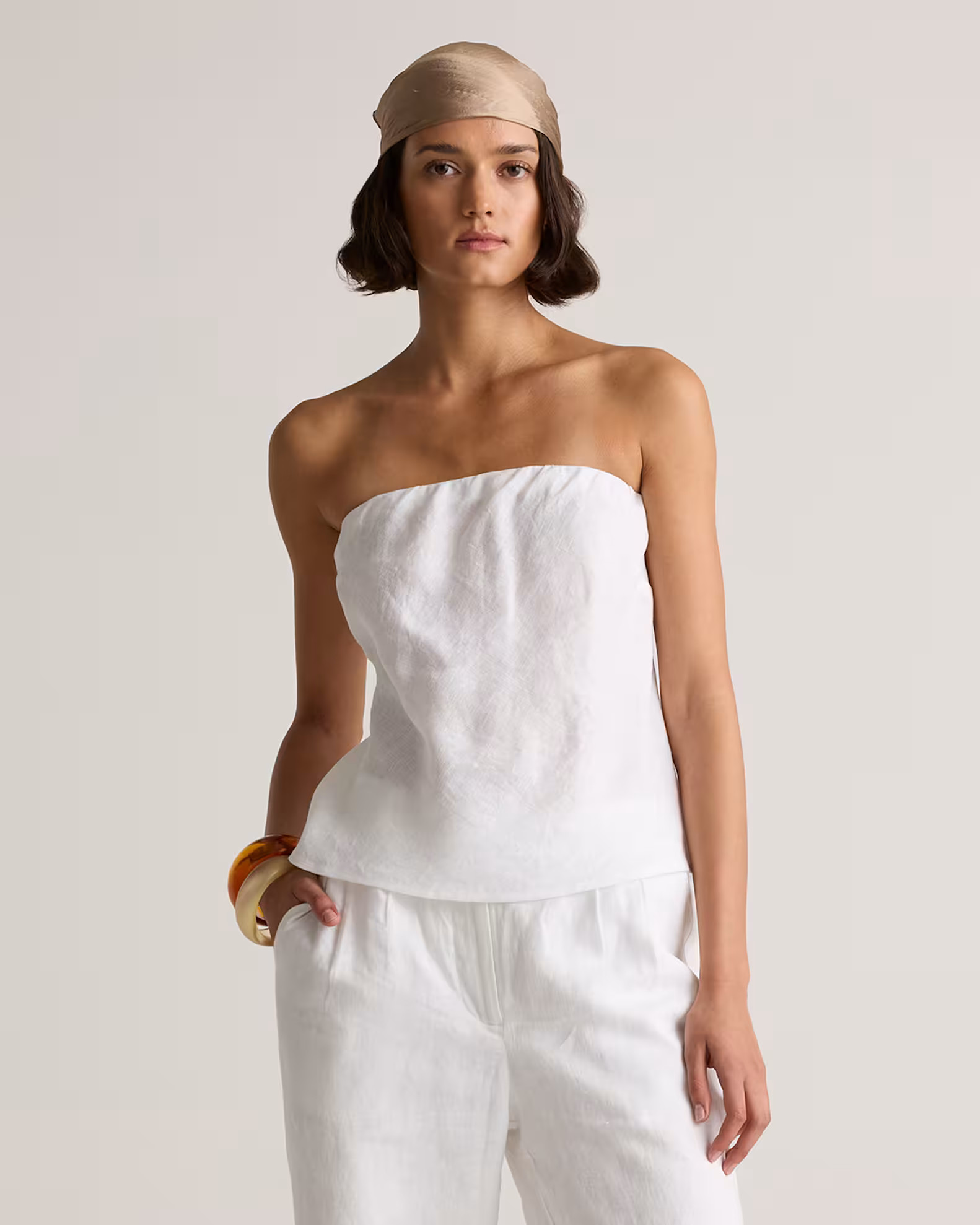 100% European Linen Strapless Top in White | Quince