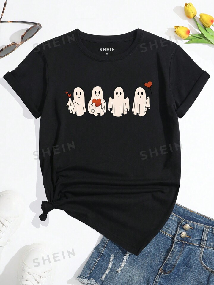 SHEIN EZwear Halloween Print Tee For Summer | SHEIN