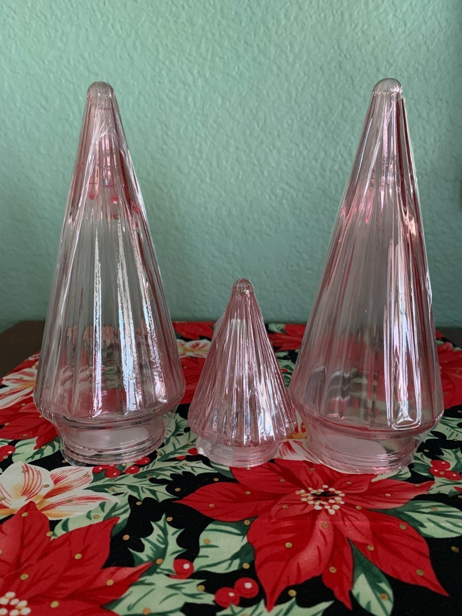 Decorative Tabletop Clear Pink glass Christmas trees, set of three, NWT | eBay US