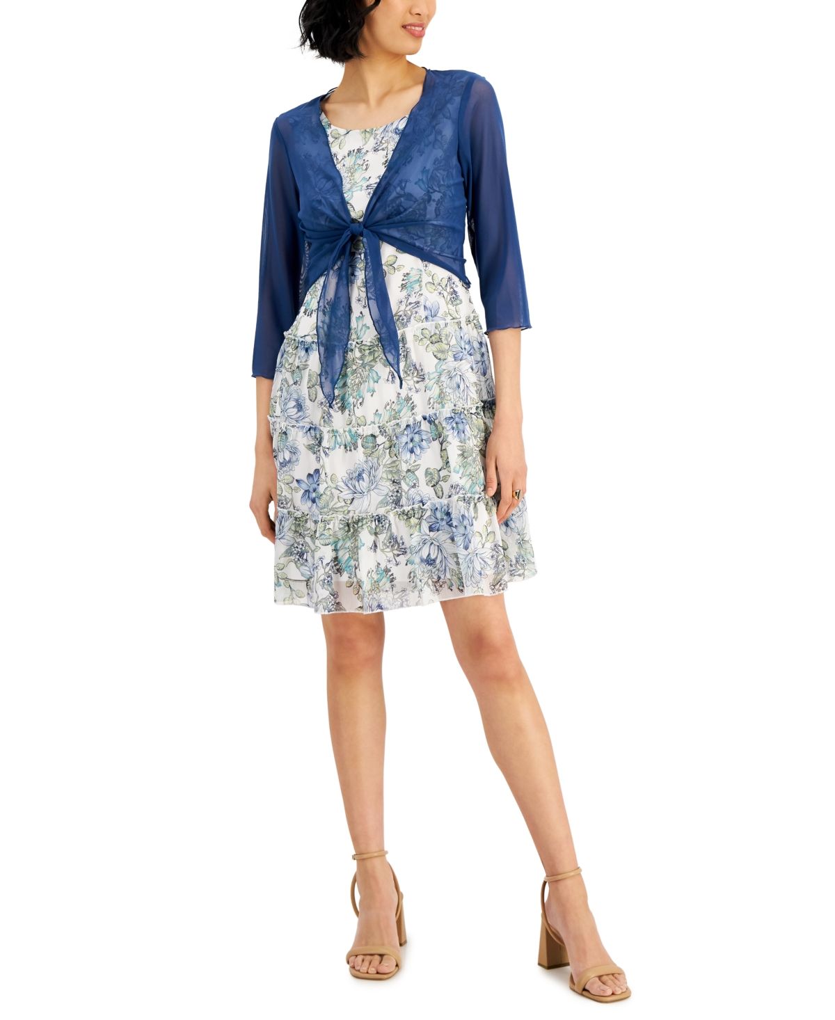 Connected Women's 2-Pc. Floral-Print Dress & Chiffon Jacket | Macys (US)
