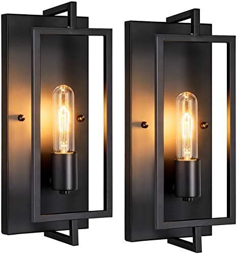 Industrial Wall Sconces Set of 2, Vintage Wall Light Fixture with E26 Base, Matte Black, Metal Ru... | Amazon (US)