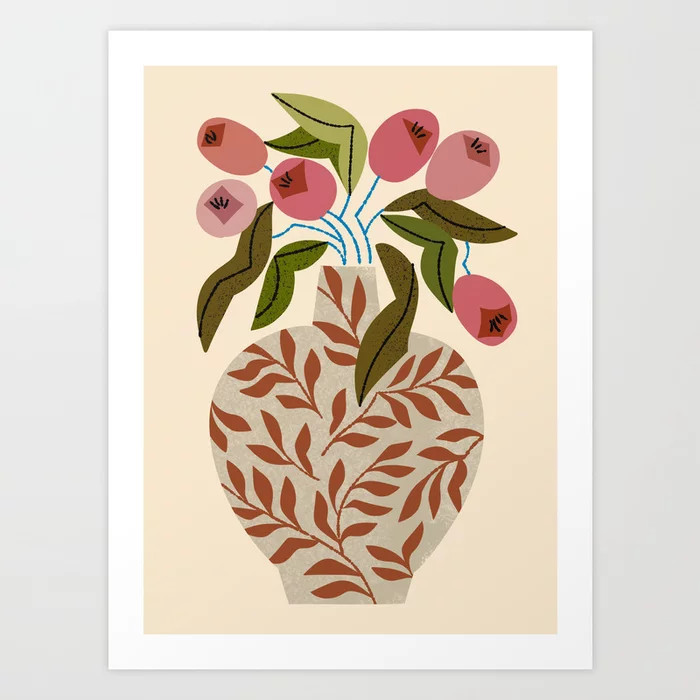 Pink Tulips In Fern Vase Art Print by Renea L Thull | Society6 | Society6