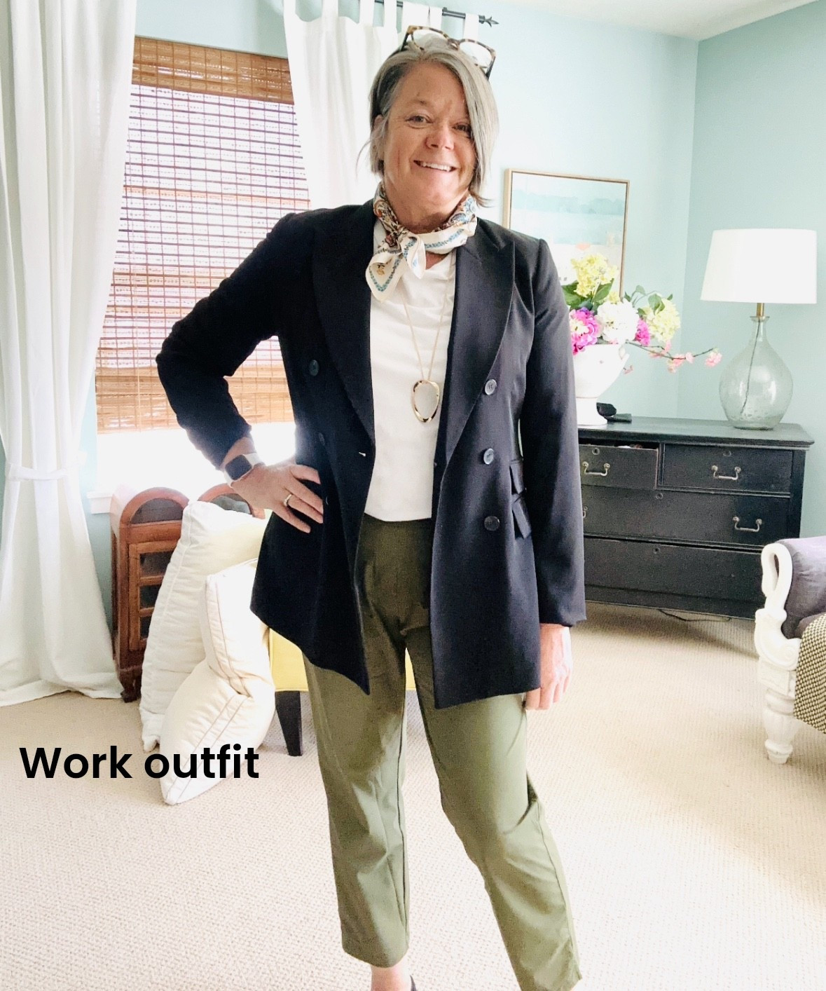 A great option for work! T shirt, double breasted jacket and green golf pants. Casual but nice! #workwear #ootd

#LTKStyleTip #LTKMidsize