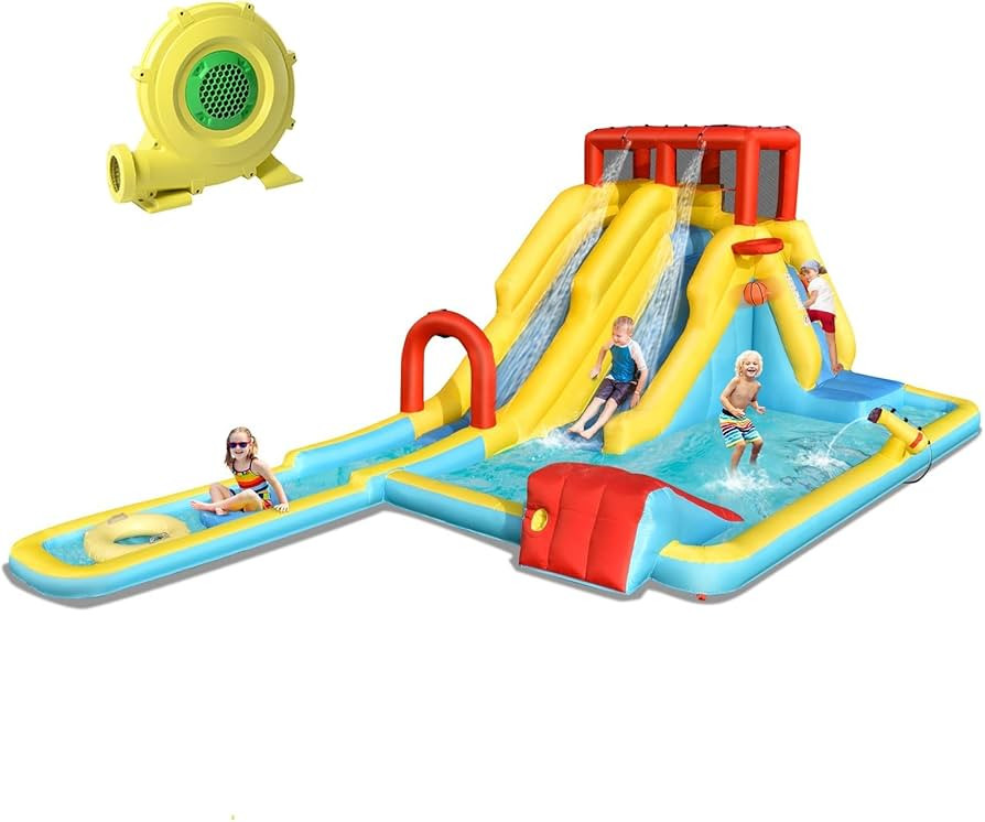 OLAKIDS Inflatable Water Slide, 7 in 1 Bounce House with 2 Slides, Climbing Wall, Splash Pool, Ba... | Amazon (US)