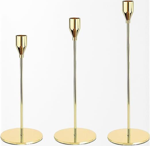 Stick Candle Holders Set of 3 Gold Taper Candle Holders 3/4 inch Tall Candle Holders Dark Clamoro... | Amazon (US)