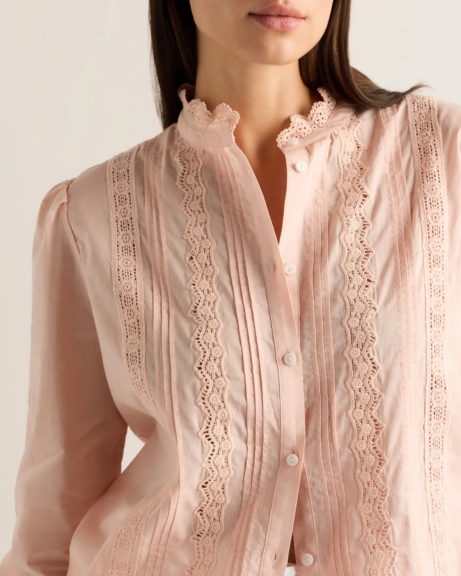 Organic Cotton Voile Lace Detail Blouse | Quince