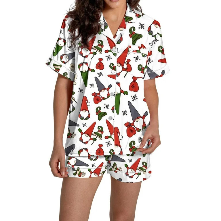 Christmas White Pajamas for Women Set Women Pajamas Graphic Printed Silk Satin Cute Sleepwear But... | Walmart (US)