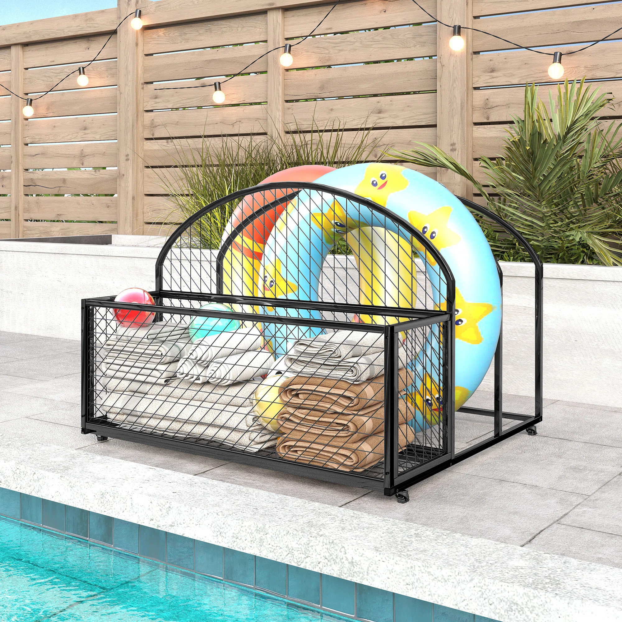Metal Patio Pool Float Storage Basket, Outdoor Toy Rack And Multi Use Storage Organizer Bin For F... | Wayfair North America