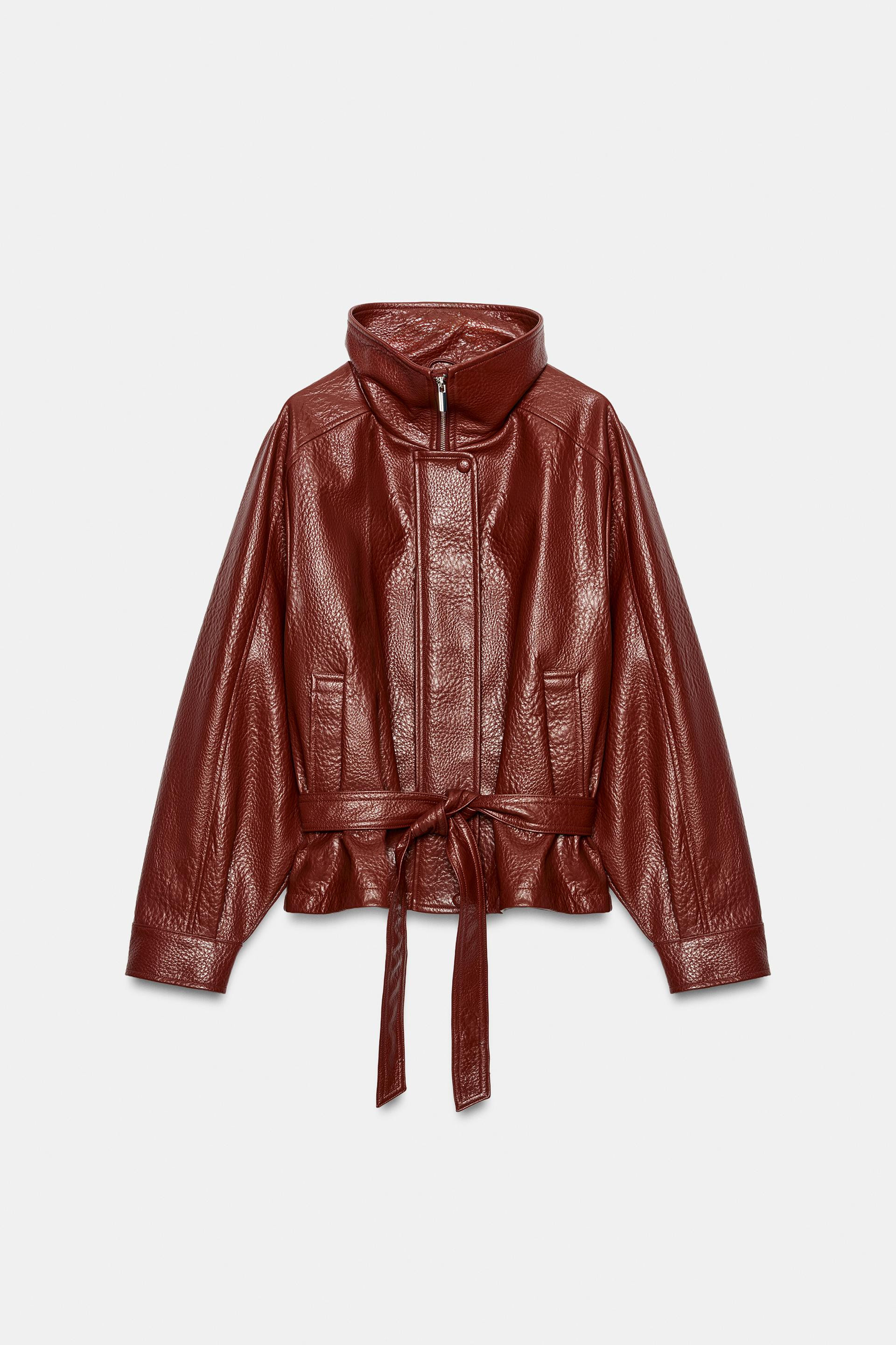 Zara - Jacke In Lederoptik Mit Gürtel - Marsala - M - Damen | Zara DE