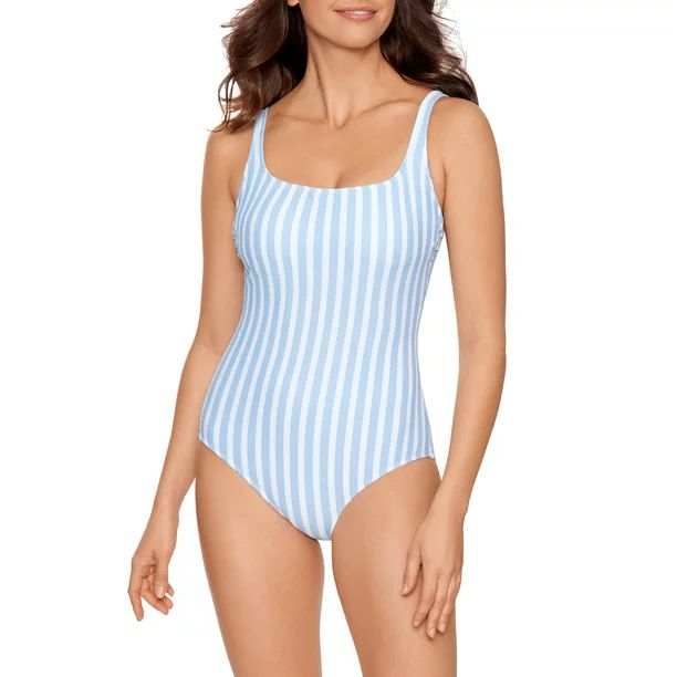 Time and Tru Women’s Square Neck Striped One Piece Swimsuit - Walmart.com | Walmart (US)