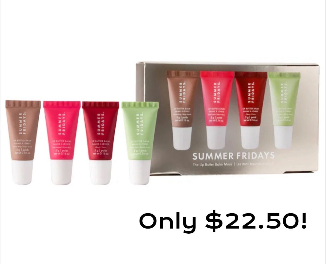 The Sephora Exclusive Holiday Summer Fridays Lip Butter Balm Mini’s Set is only $22.50 right now - and absolutely flying!! Use code EVERYTHING for the sale price, plus you’ll get Free Shipping. 🙌🏻 

This brand is incredibly popular with teens and adults. I personally love this lip product since the clean beauty formula is AMAZING - ultra moisturizing and non-sticky, with the prettiest hint of color. 👄 So perfect for gifting! 

#LTKBeauty #LTKSaleAlert #LTKGiftGuide