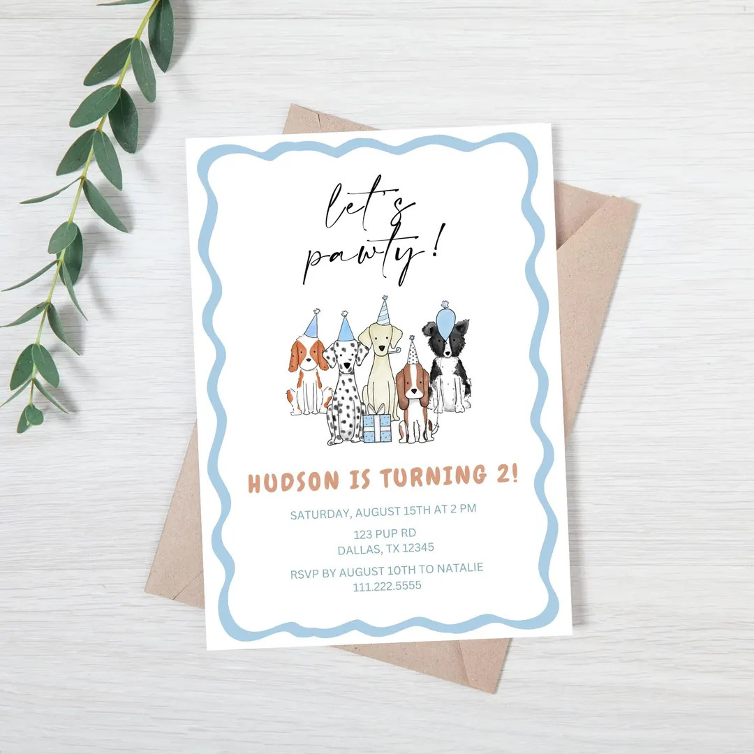 Puppy Pawty Theme Birthday Invitation Editable Dog Theme Party Invitation Lets Pawty Birthday Inv... | Etsy (US)