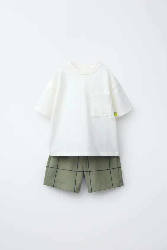 PLAID BERMUDA & POCKET T-SHIRT JOGGING SET | Zara US