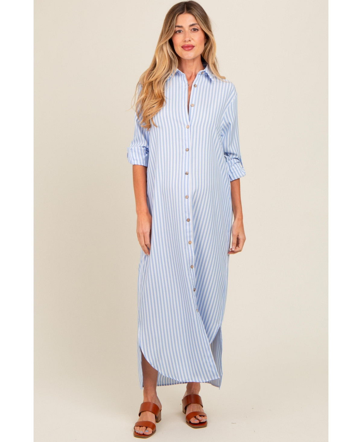 Pinkblush Maternity Light Blue Striped Button Down Maxi Dress - Light blue | Macy's