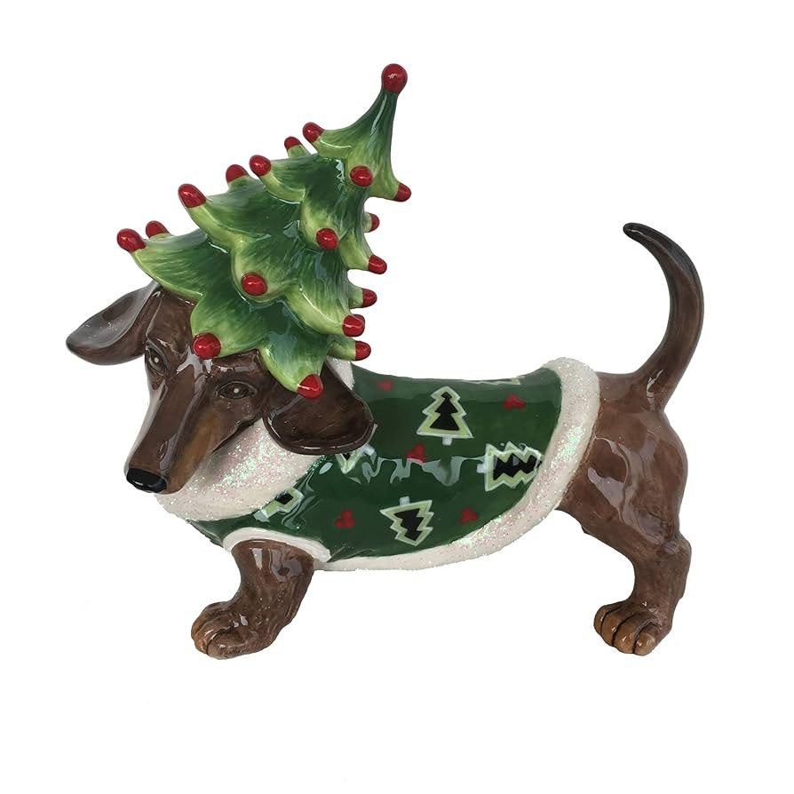 Blue Sky Clayworks Dachshund 19026 Puppy Dog Dressed as Christmas Tree Figurine 9.75" L | Amazon (US)