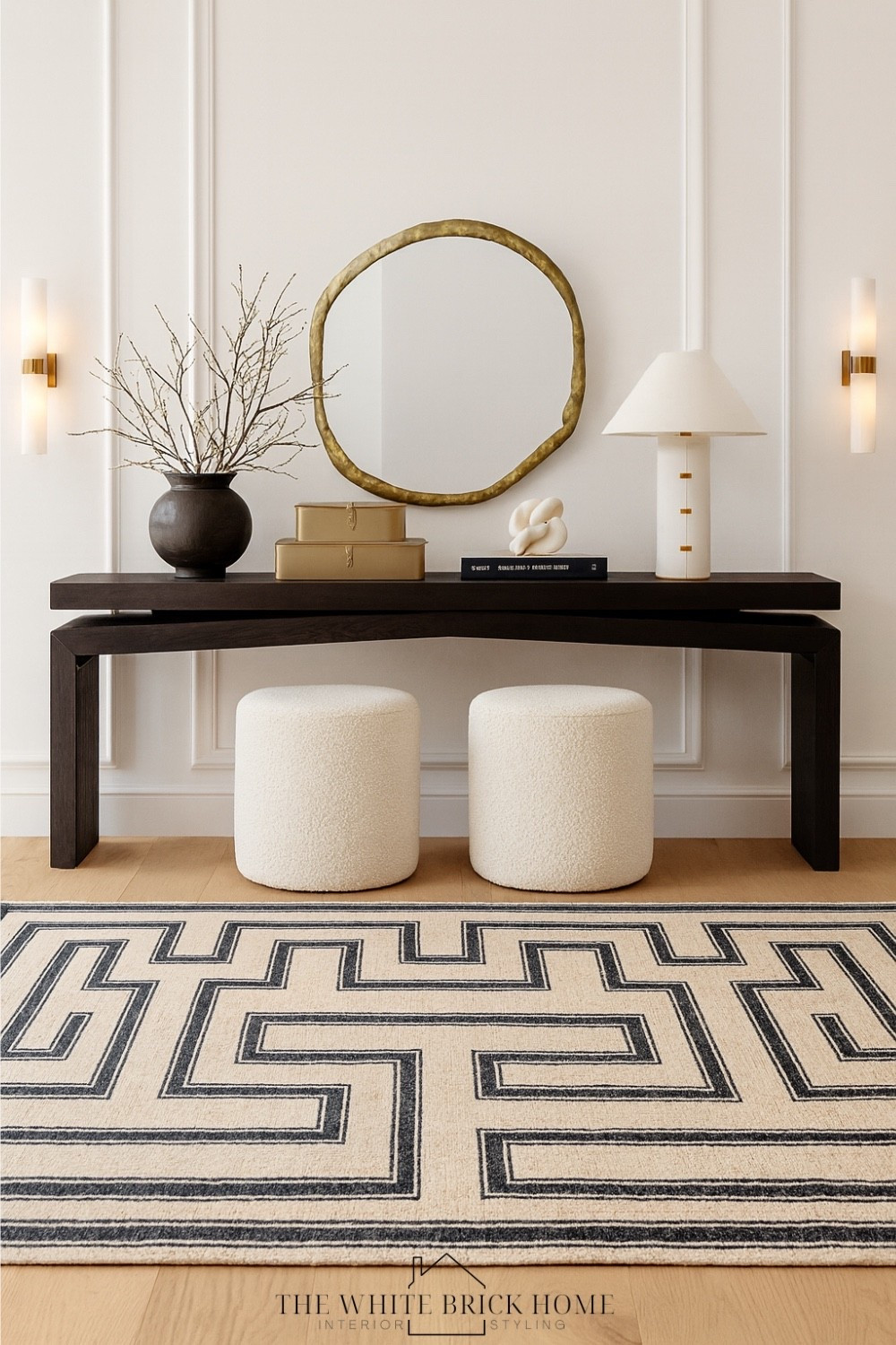 A modern brass mirror above a console table instantly elevates the space, adding both striking style and bright, welcoming depth to your entryway. 

Entryway, modern home, wall mirror, wall sconce, ottoman, table lamp, lamp, home decor, home decor ideas, area rug, vase. Lighting, home decor ideas, black and white home decor, decor boxes, abstract object, entryway table, console table, console table styling, dining room, dining room decor, Wayfair, pottery barn, crate and barrel, Amazon 



#LTKSaleAlert #LTKHome #LTKFindsUnder100