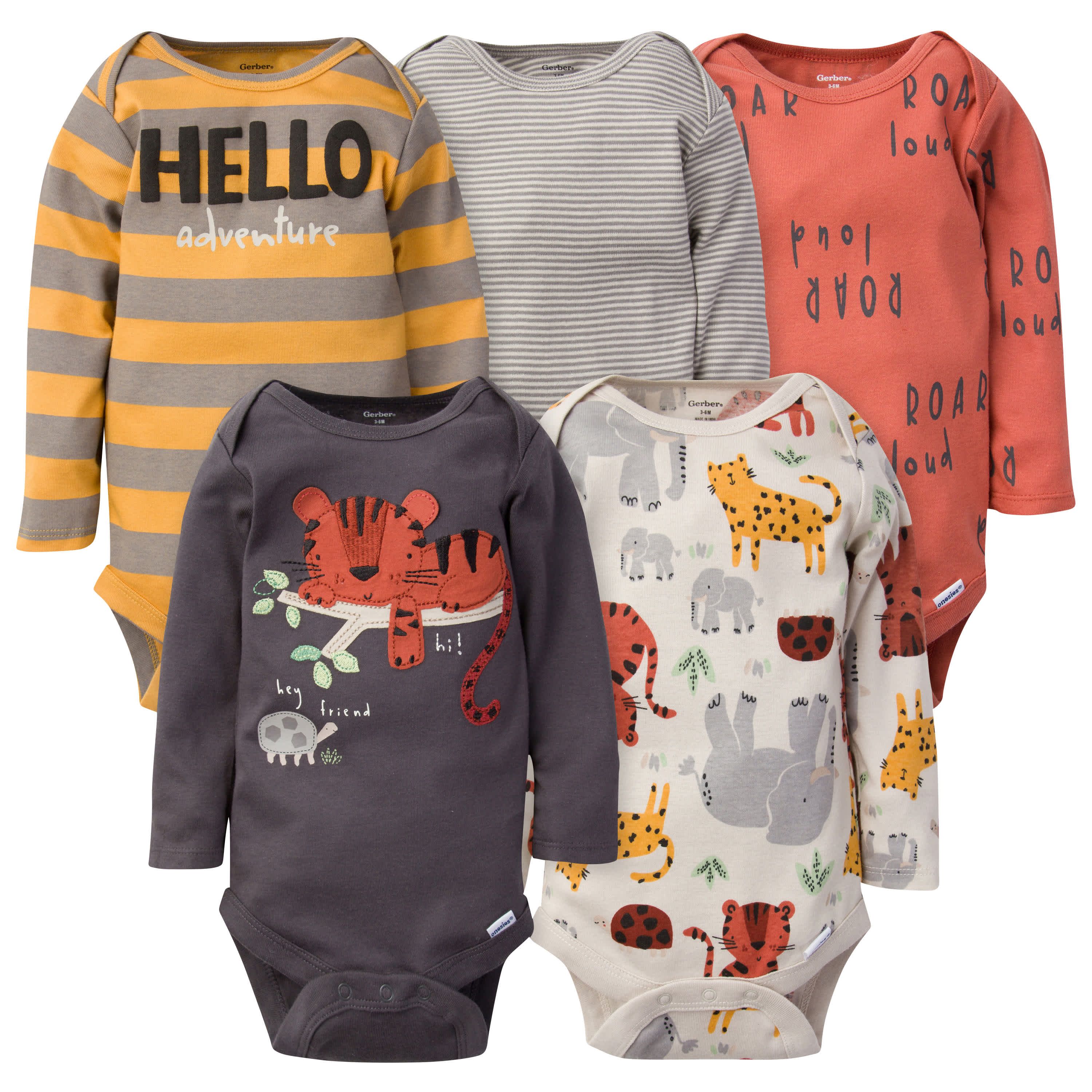 5-Pack Baby Boys Safari Long Sleeve Onesies® Bodysuits | Gerber Childrenswear